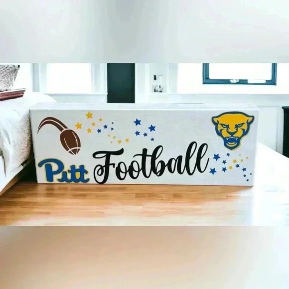 Pitt Football Handmade Wooden Box Sign - 14"x5"x1.75". Hangs or Sits Flat #NCAA - Picture 1 of 2
